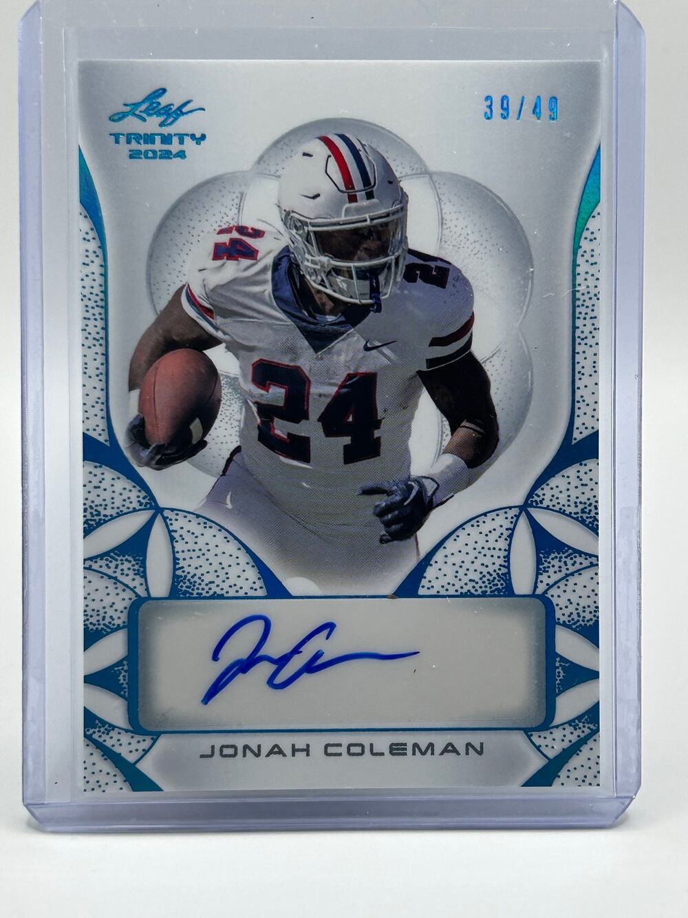 2024 Leaf Trinity Football Jonah Coleman Platinum Auto 39/49 SP Denver Broncos